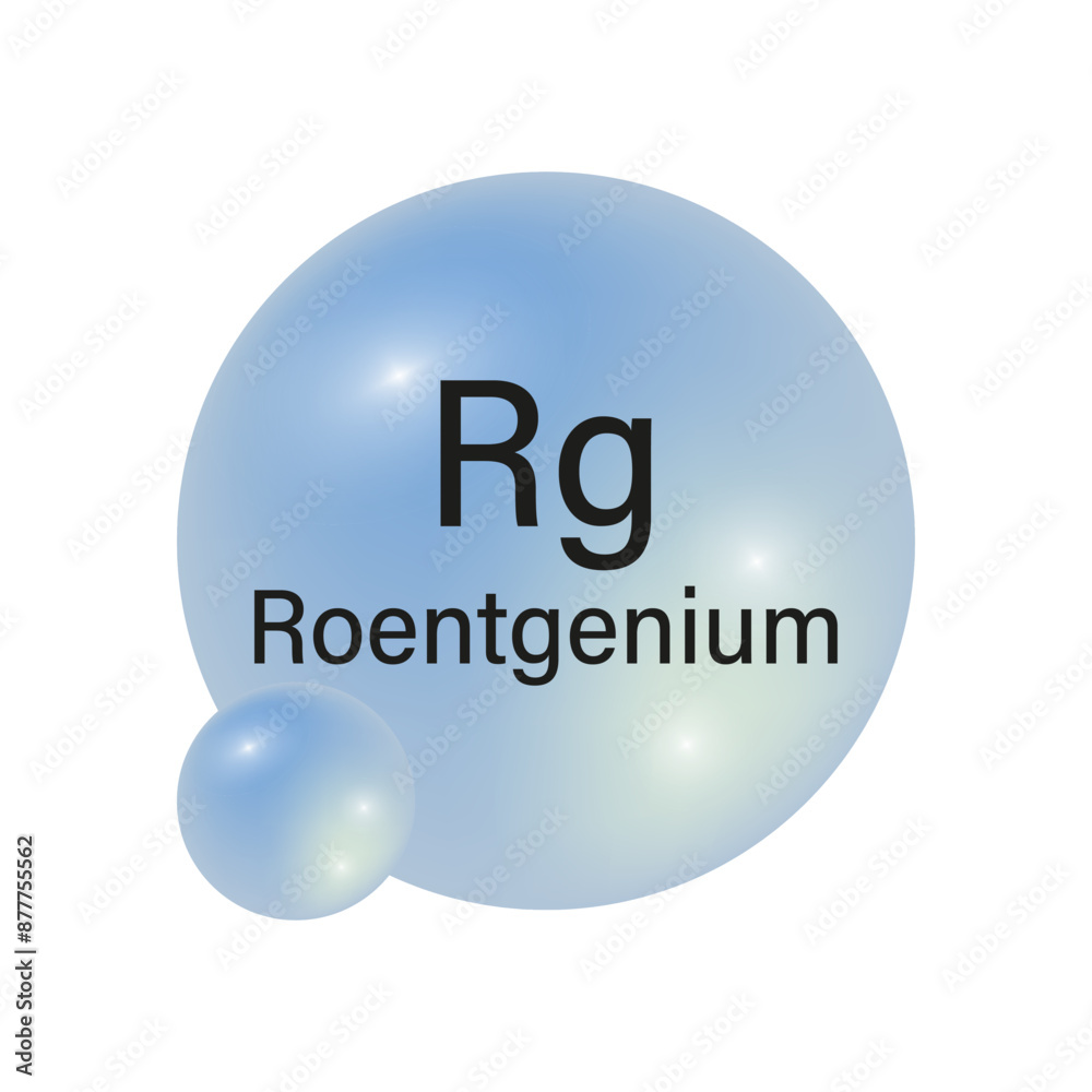 Roentgenium element icon. Blue spherical symbol. Vector chemical illustration. Rg atomic structure. Roentgenium element icon. Blue spherical symbol. Vector chemical illustration. Rg atomic structure.