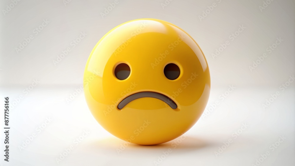 3D Rendering Of A Yellow, Glossy, Sad Face Emoji On A White Background. 3D Rendering Of A Yellow, Glossy, Sad Face Emoji On A White Background.