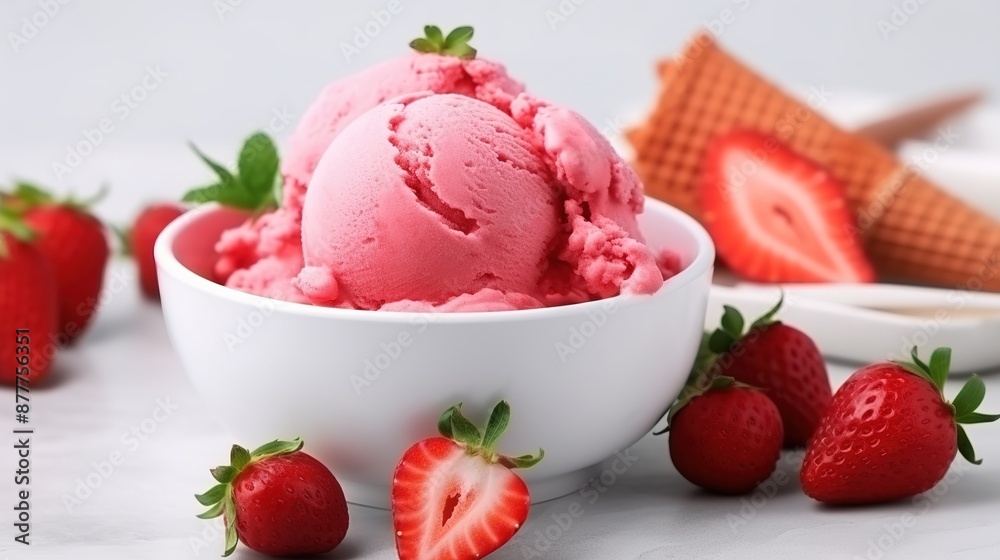 Strawberry Ice Cream Bowl with Fresh Strawberries Strawberry Ice Cream Bowl with Fresh Strawberries