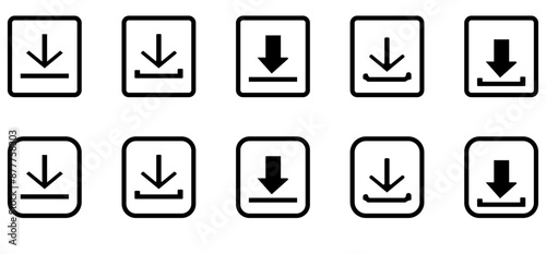 Black Download Icon Set - Comprehensive Collection of Download Buttons and File Icons in Vector Format