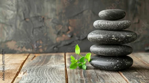 Panel kuchenny z motywem Text space with stack of spa stones on wood table