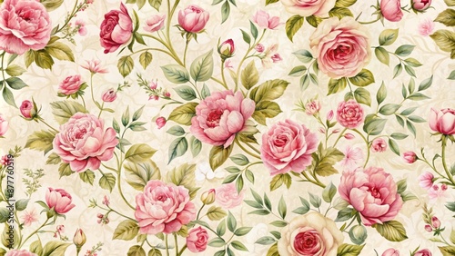 Wallpaper Mural Shabby Chic Damask And Roses Torontodigital.ca