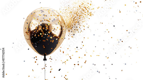 black balloon with confetti on a transparent background photo