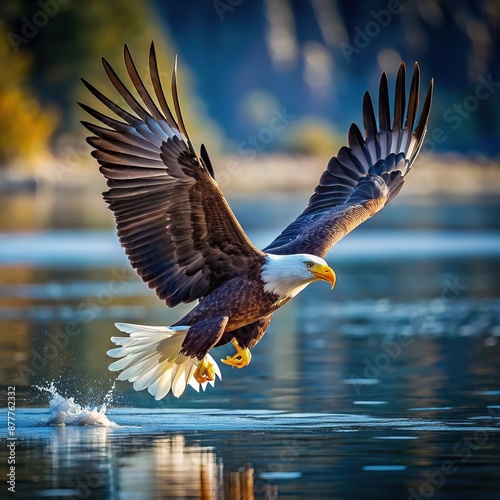 Bald Eagle Fishing Soring down Open Wings, Soring, Fishing, Open, Eagle © artsakon