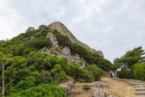 Scenic view of Angelokastro ancient Byzantine castle on the island of Corfu, Greece photo