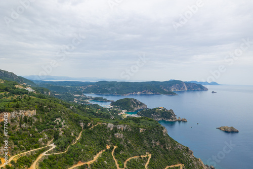 Scenic elevated view over the Ionian Sea from the Angelo Castro Viewpoint in north west Corfu photo