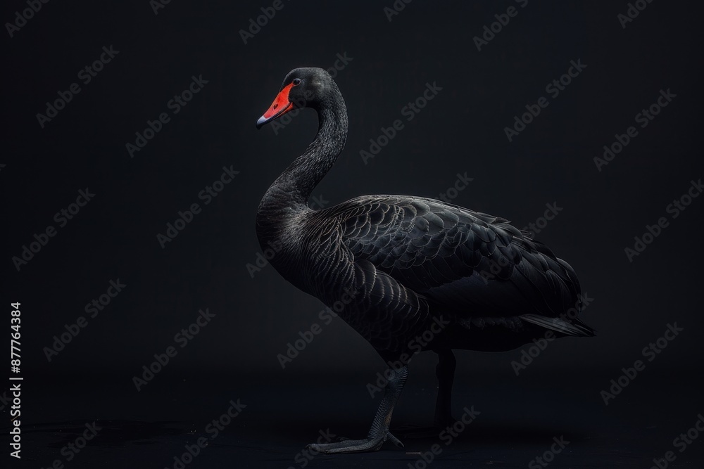 Fototapeta premium Mystic portrait of Black Swan, full body view, isolated on black background