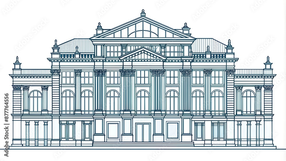 Urban Symphony: A Detailed Line Drawing of an Architectural Masterpiece Generative AI-generated