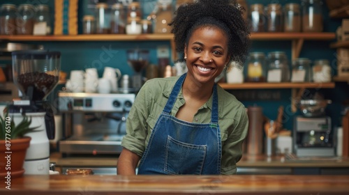 The smiling cafe barista