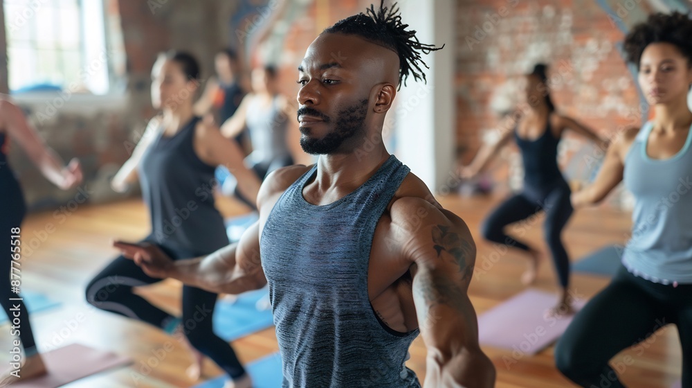 Focused Man in a Yoga Class Focused Man in a Yoga Class