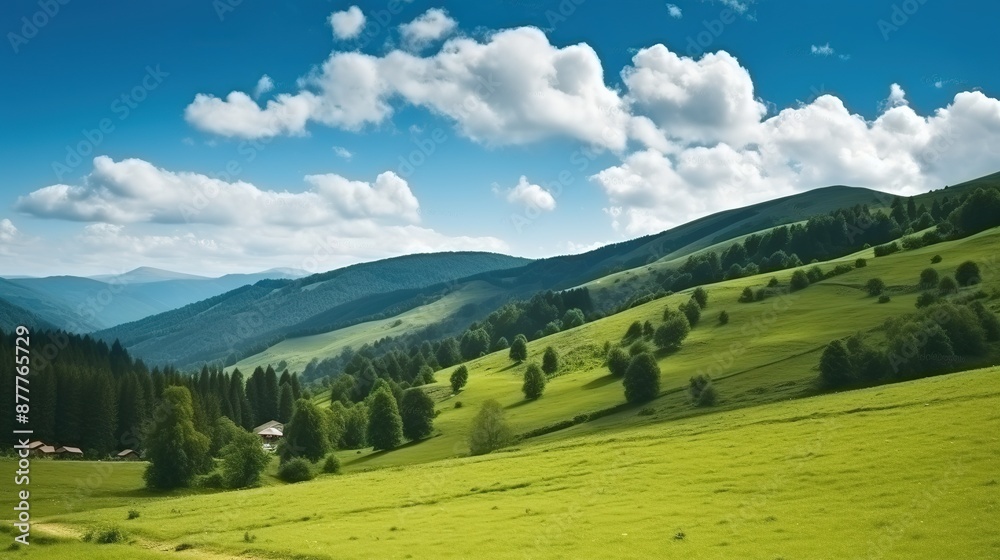 Naklejka premium Tranquil Mountainside Meadow with Lush Green Grass