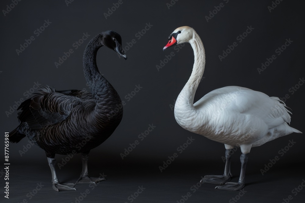 Obraz premium the beside view Black Swan, left side view, white copy space on right, isolated on black background