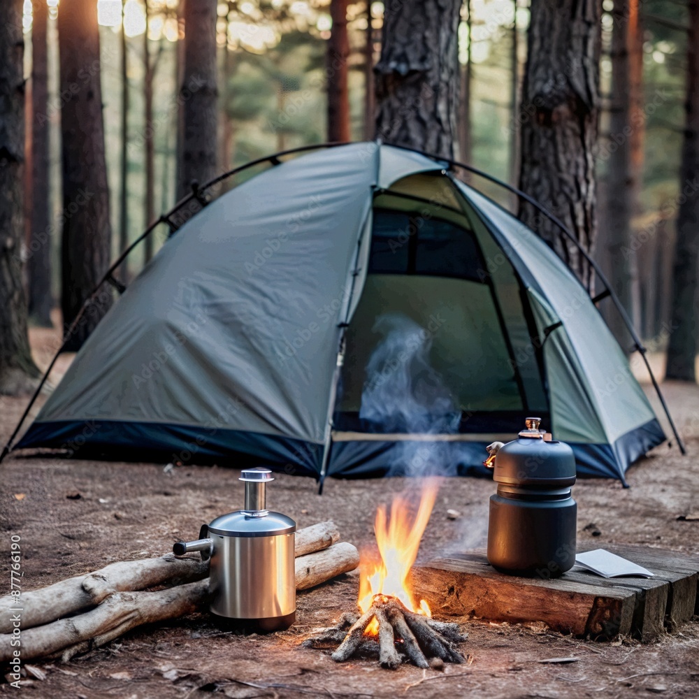 Camping in forest on white background Camping in forest on white background