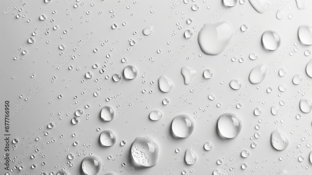 Water drops on a white surface, creating abstract shapes and reflections. Concepts. purity, cleanliness, rain, condensation, freshness, and nature. Water drops on a white surface, creating abstract shapes and reflections. Concepts. purity, cleanliness, rain, condensation, freshness, and nature.