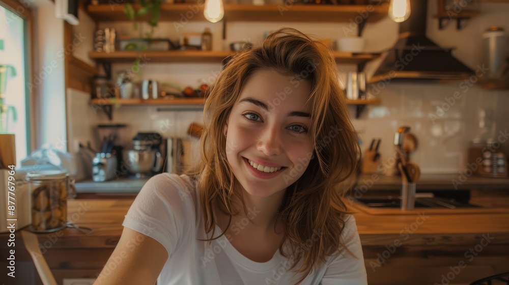 The happy woman in kitchen The happy woman in kitchen
