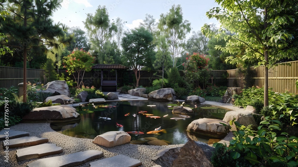 Serene Japanese Garden with Koi Pond Serene Japanese Garden with Koi Pond