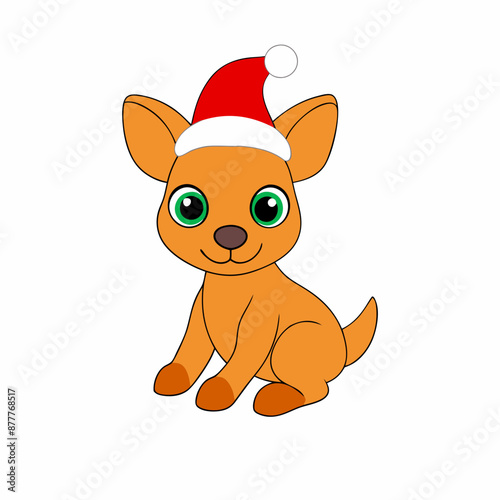 Adorable Kangaroo with Santa Hat Clipart | Merry Christmas & Happy New Year, Cute Baby Kangaroo Christmas Illustration