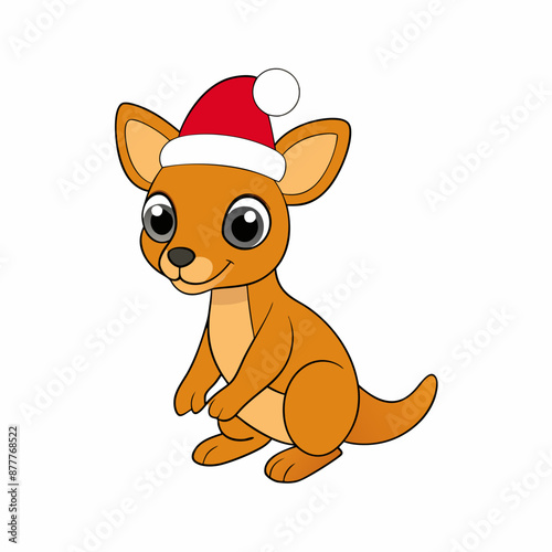 Adorable Kangaroo with Santa Hat Clipart | Merry Christmas & Happy New Year, Cute Baby Kangaroo Christmas Illustration