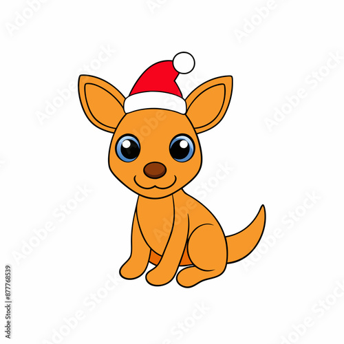 Adorable Kangaroo with Santa Hat Clipart | Merry Christmas & Happy New Year, Cute Baby Kangaroo Christmas Illustration