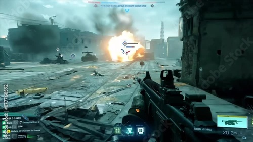 first person shooter with tanks mock video game gameplay Generative AI