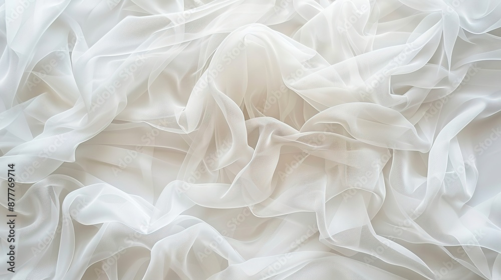 Elegant White Tulle Fabric Wedding Dress Texture with Intricate Ruffles and Layers, Perfect for Bridal Fashion. Top View of Delicate White Folds Creating a Luxurious and Sophisticated Look. Elegant White Tulle Fabric Wedding Dress Texture with Intricate Ruffles and Layers, Perfect for Bridal Fashion. Top View of Delicate White Folds Creating a Luxurious and Sophisticated Look.