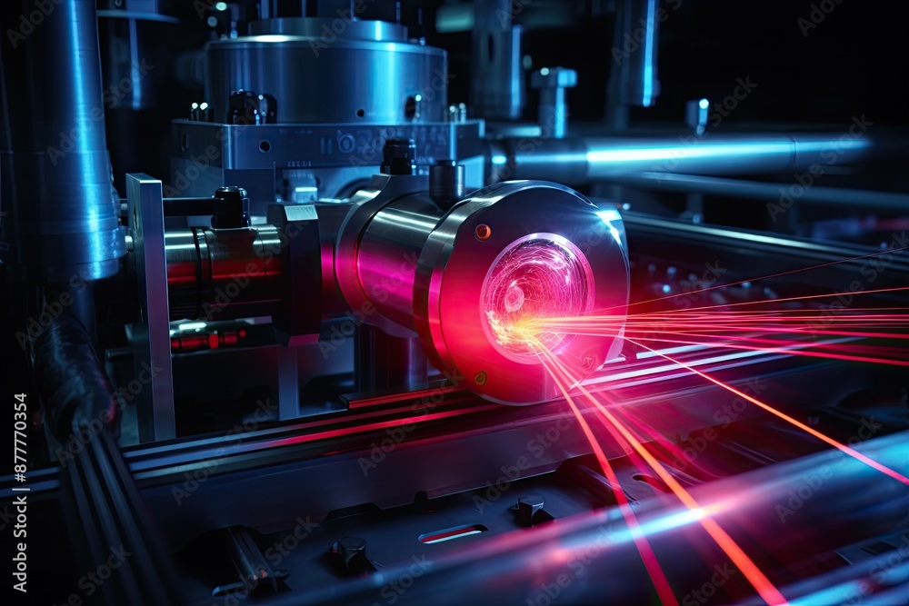 a laser is being used to create a light beam, close-up of laser beam experiment a laser is being used to create a light beam, close-up of laser beam experiment