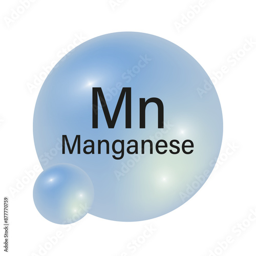 Chemical element symbol. Manganese atom icon. Blue gradient sphere. Vector illustration.