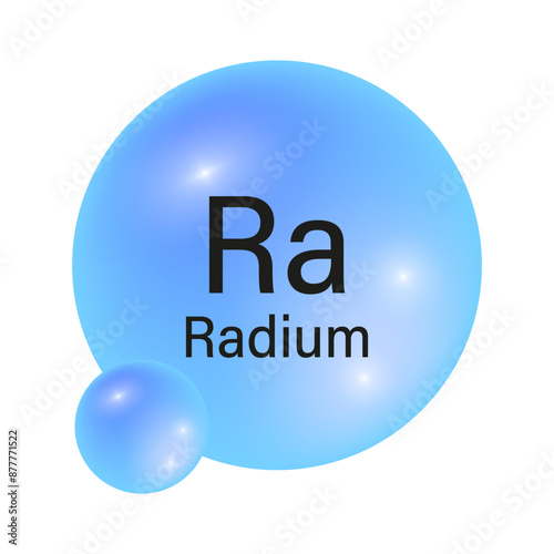 Radium element icon. Blue spherical symbol. Vector chemical illustration. Ra atomic structure.