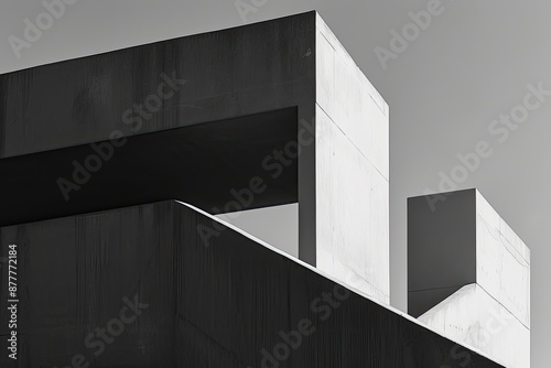 a white and black object sitting on top of a table  minimalist composition with geometric shapes in harmony