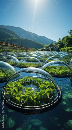 a water stream with plants growing in it and a mountain in the background.