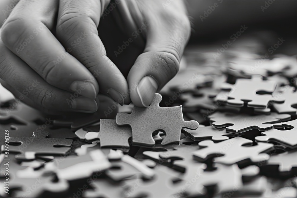 a person placing a piece of a puzzle, An instructional designer crafting intricate puzzle, each piece representing learning objective a person placing a piece of a puzzle, An instructional designer crafting intricate puzzle, each piece representing learning objective