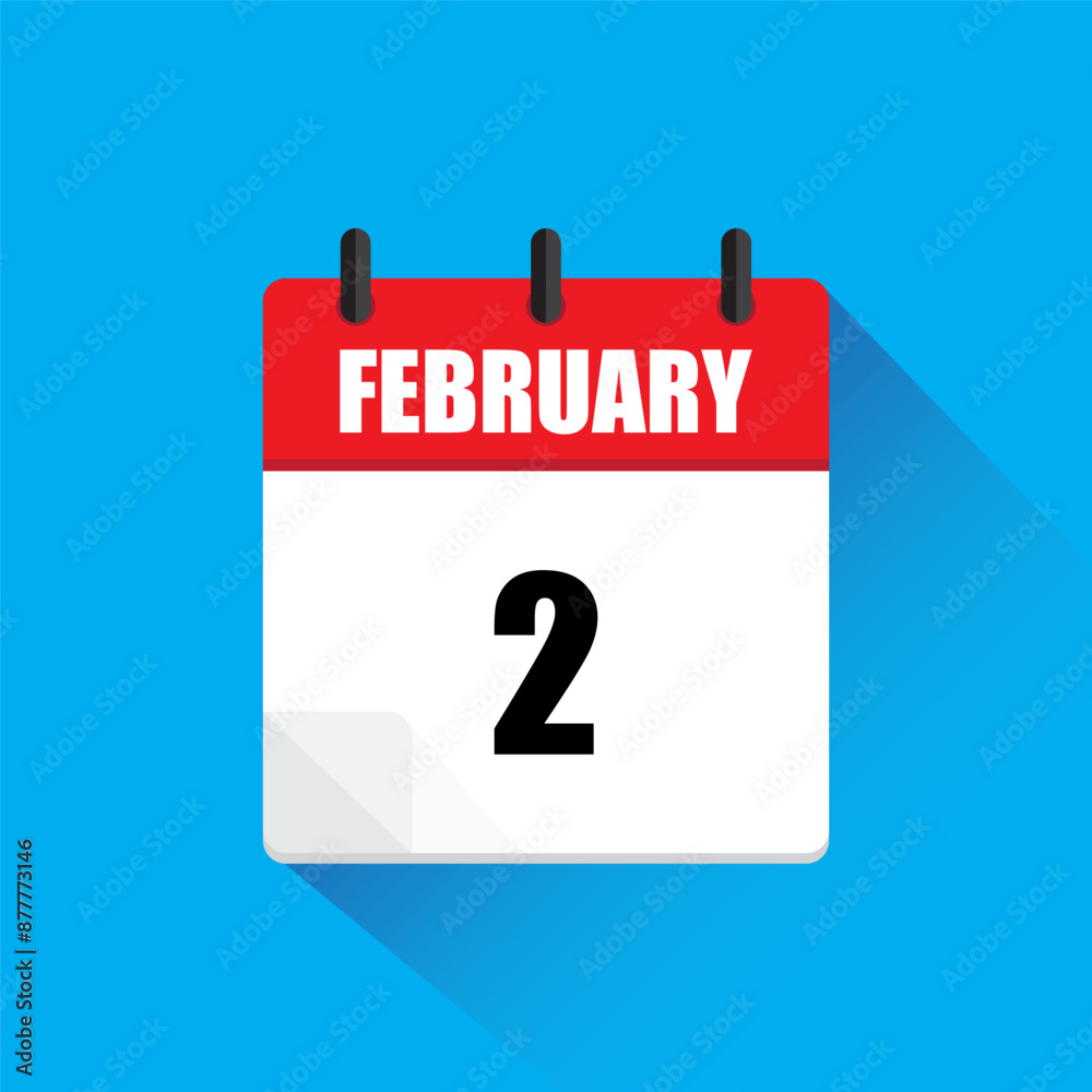 February 2 calendar. February two date. Vector icon. Blue background. February 2 calendar. February two date. Vector icon. Blue background.