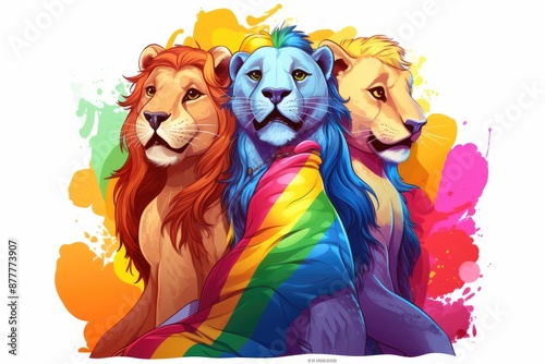 three lions with a rainbow colored mane, pride-themed merchandise supporting LGBTQ organizations photo