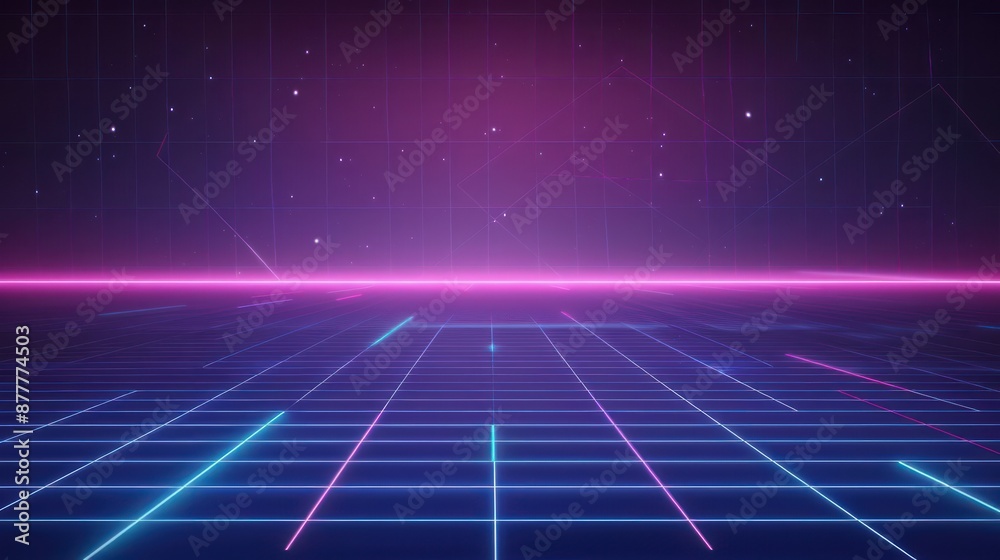 Retro Futuristic Grid with Neon Lights Retro Futuristic Grid with Neon Lights