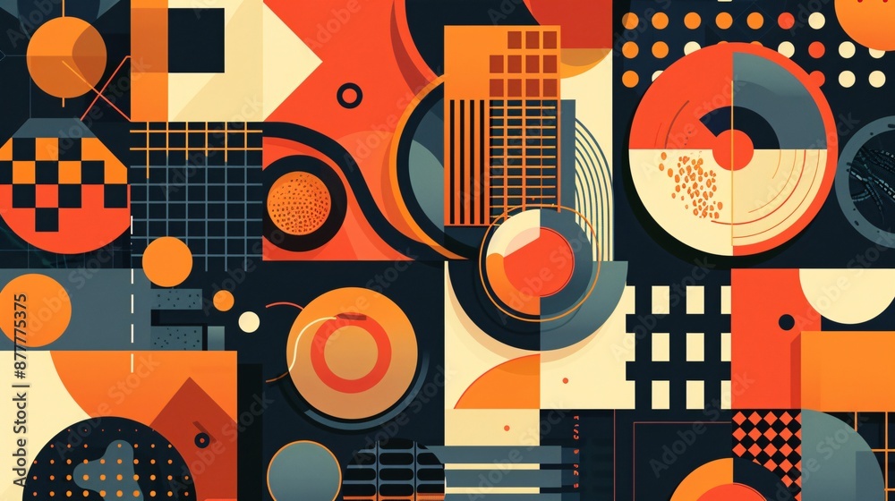 Obraz premium Abstract Geometric Composition in Orange, Yellow and Blue
