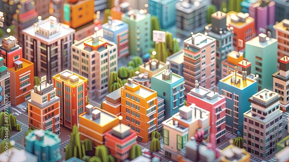 a city with many buildings and trees, Isometric cityscape showcasing economic growth through streamlined buildings a city with many buildings and trees, Isometric cityscape showcasing economic growth through streamlined buildings