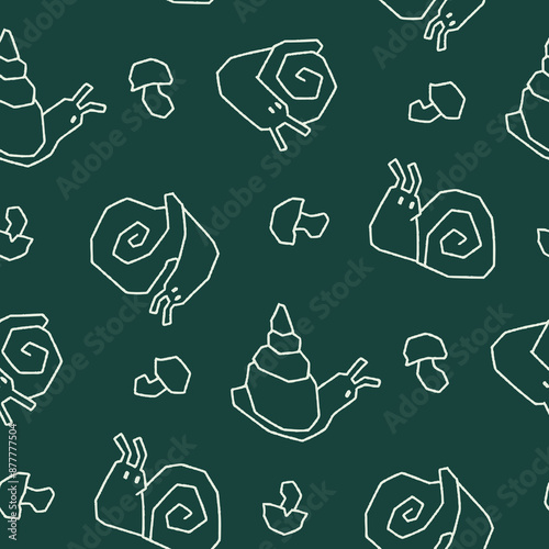 Outline Snail Shell Fungi Vector Seamless Pattern illustration for Print, Wallpaper, Decoration.