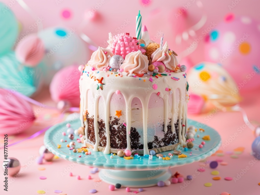 birthday cake on pastel background - ai birthday cake on pastel background - ai