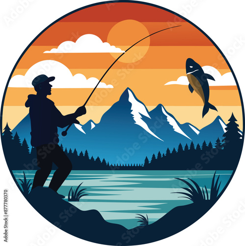 Wallpaper Mural Fishing Vector Illustration. Fishing T-Shirt Design. Torontodigital.ca
