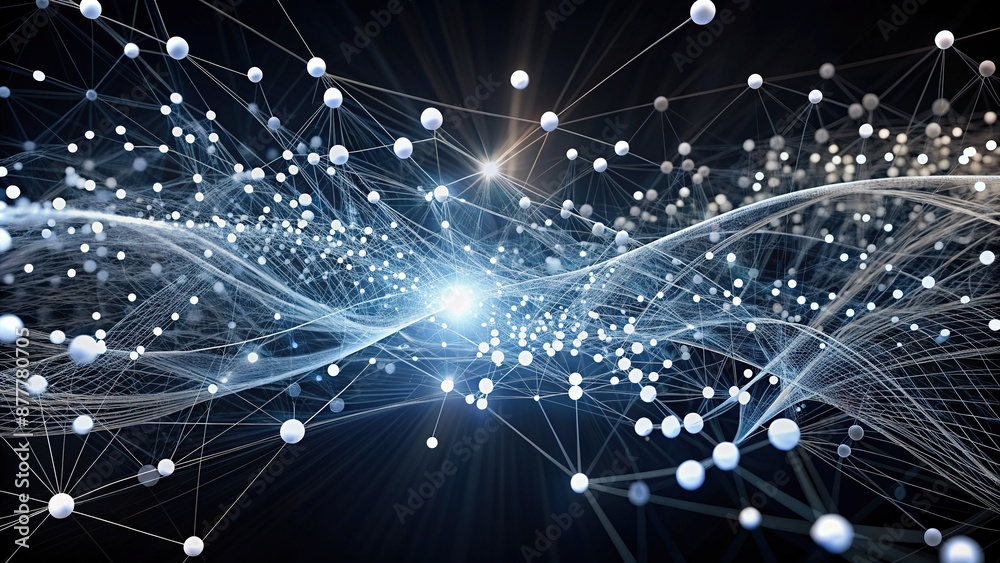 Vibrant white dots swirling in motion on a dark black background, forming a dynamic network of connections, evoking a sense of modernity and technological advancement. Vibrant white dots swirling in motion on a dark black background, forming a dynamic network of connections, evoking a sense of modernity and technological advancement.