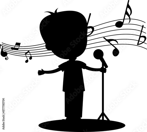 Children Singing Wit Music Notes Silhouette
