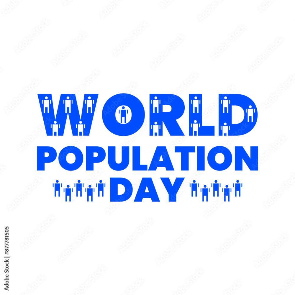 World population day vector design.Blue population day text with people icon for celebration international holiday isolated on white color background World population day vector design.Blue population day text with people icon for celebration international holiday isolated on white color background