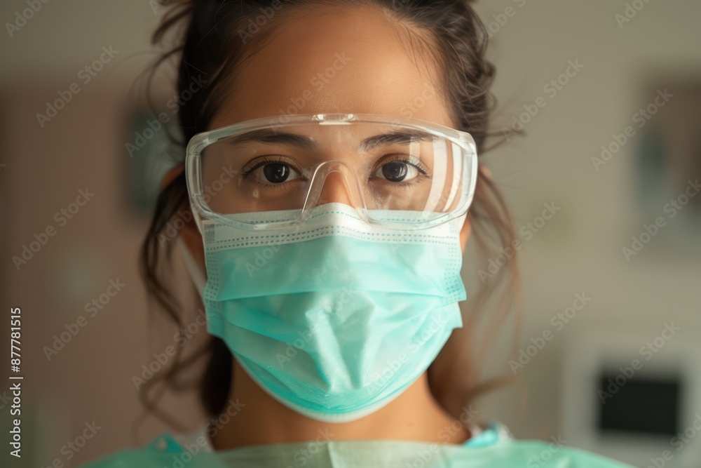 Female Dentist in Protective Gear Working in Dental Office Female Dentist in Protective Gear Working in Dental Office