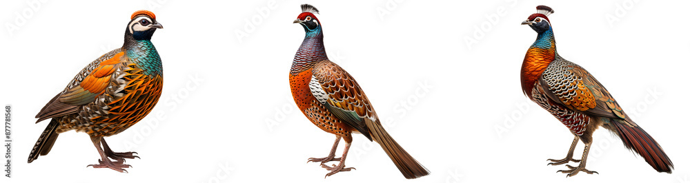 Set of Pheasant birds standing, isolated on transparent background Set of Pheasant birds standing, isolated on transparent background