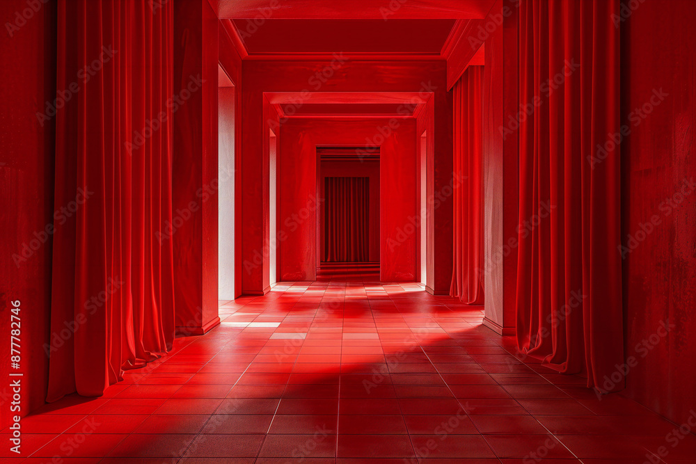 Dramatic Red Room with Modern Design and Artistic Interior Featuring Bold Lighting Dramatic Red Room with Modern Design and Artistic Interior Featuring Bold Lighting
