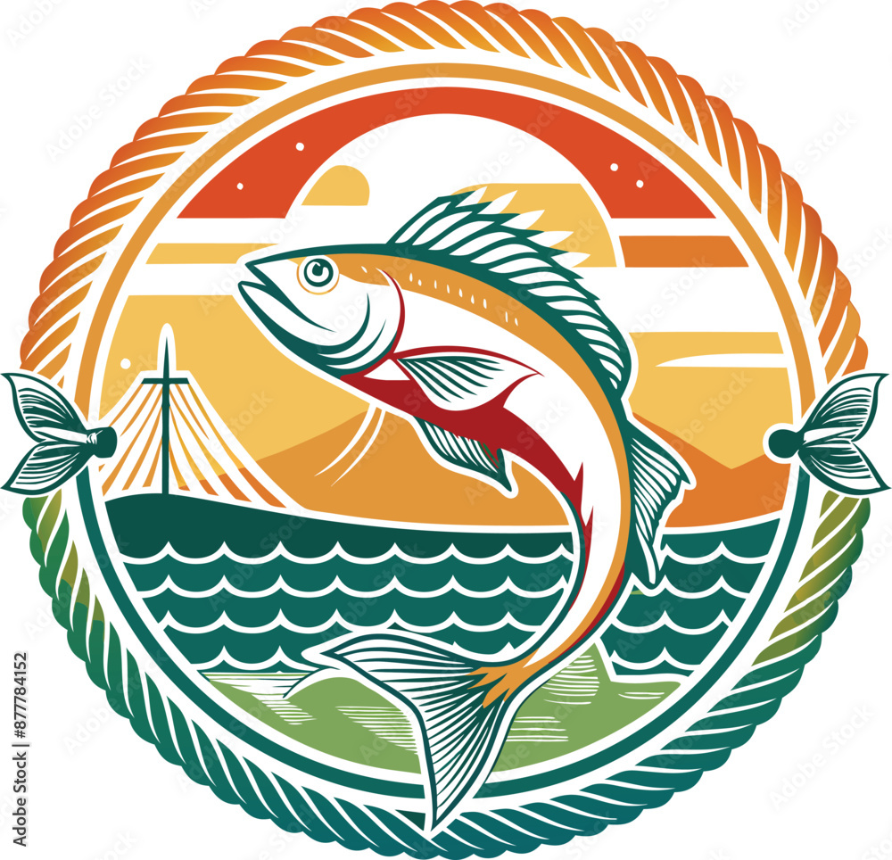 Obraz premium Fishing Vector Illustration. Fishing T-Shirt Design.