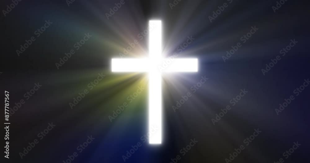 Shine, light and cross on dark background for religion, christian faith and worship for Jesus christ, god and the holy spirit. Heaven, trust and symbol for belief, praise and christianity for lord