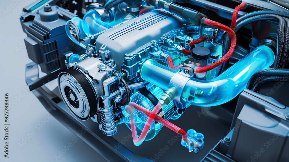 Fototapeta premium Enhancements in Modern Car Cooling Systems: High-Tech Solutions for Engine Efficiency