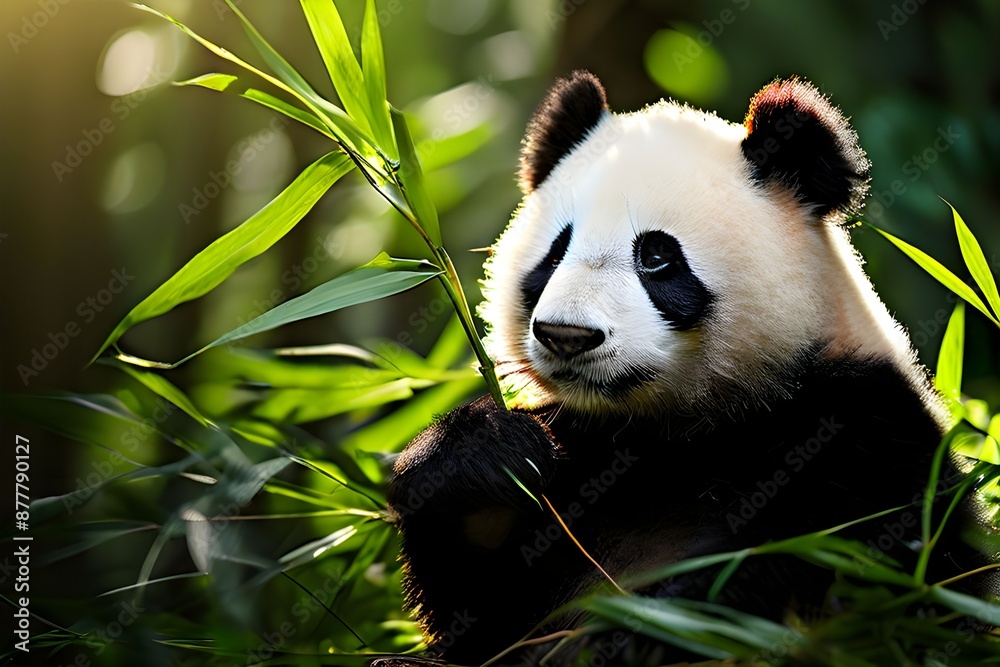Obraz premium giant panda eating bamboo