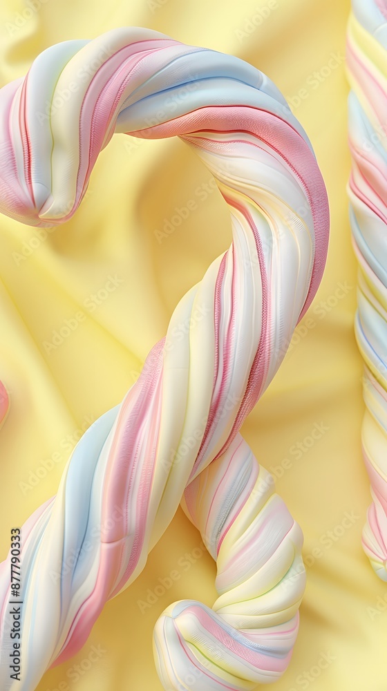 Obraz premium 3D render of Candy canes in pastel colors on a pastel yellow background. very detailed